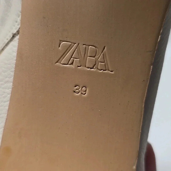 {Zara} Ecru Leather Zippered Boots - Size 39 - Picture 9 of 10